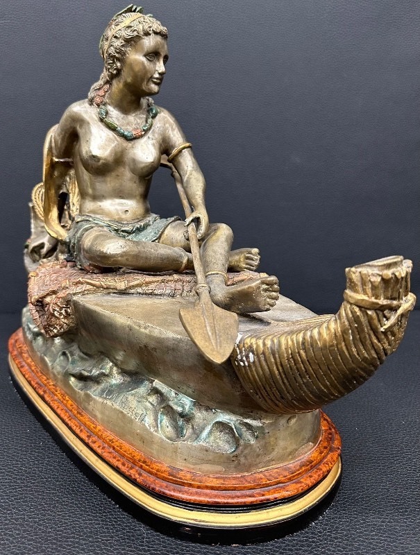 C. M. Russell Signed Bronze Sculpture Girl on Boat