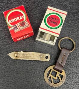 DA - Vintage Lucky Strike Ashtray, Marlboro Keychain and Schoenhofen Bottle Opener