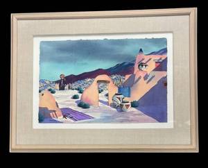 Pueblo Woman in Village Scene Print by Doreman Burns