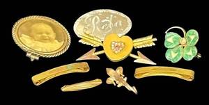 BG - Vintage Pins - Assorted Gold-Tone & Enamel Brooches