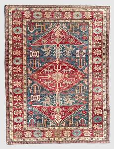 Vintage Tribal Rug - Red & Blue Geometric Medallion