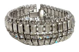 Kramer Rhinestone Bracelet - 1950s Vintage, 7 14 in Long, Silver Tone