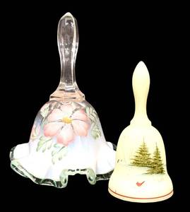 Vintage Fenton Hand-Painted Glass Bell - Floral Pink Flower