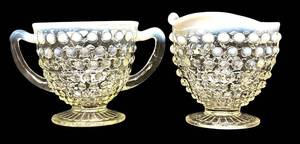 Vintage Anchor Hocking Moonstone Opal Hobnail Sugar Bowl & Creamer Set (2 Pcs)