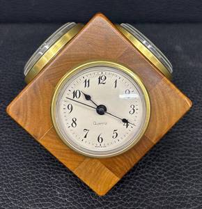 Three-Dial Wood Desk Weather Station - Quartz Clock, Barometer & Hygrometer