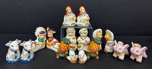 Eight Pairs Vintage Salt & Pepper Shakers - Largest 3.5 in Tall, Assorted Designs