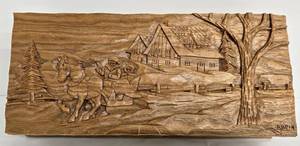 Carved Wooden Keepsake Box with Scenic Lid - Signed Andrew