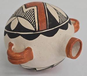 Vintage Traditional Native American Acoma Pueblo Polychrome Canteen, Signed Lena