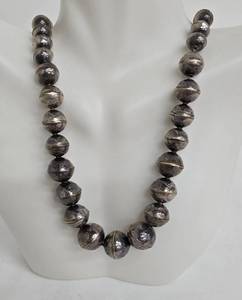 Etched Bead Necklace - 16 in. Long, Silver-Tone Round Beads