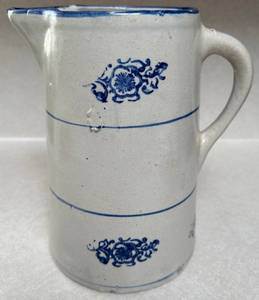 Vintage Stoneware Crock Pitcher - Blue Salt Glaze with Floral Motifs