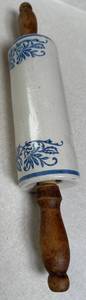 Blue & White Delft-Style Ceramic Rolling Pin - Wood Handle