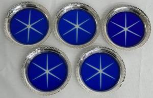 Sterling Silver & Blue Glass Coasters (Lot of 5)