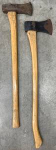 Vintage  Axes - 2 Hand Axes with Wooden Handles, 34 Long Overall