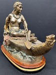 C. M. Russell Signed Bronze Sculpture Girl on Boat