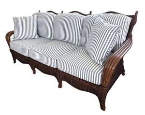 P - Lovely Rattan Sofa with Striped Cushions