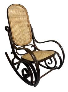 LLB - Vintage Cane Rocking Chair - Dark Wood with Caned Back & Seat