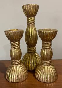 LL - Trio of Gold-Tone Fluted Candle Holders