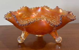 LL - Vintage Northwood Grapes & Cable Marigold Carnival Glass Bowl