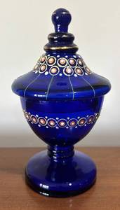LL - Vintage Bohemian Hand-Painted Cobalt Candy Dish