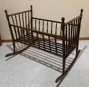 LL - Vintage Wooden Rocking Cradle