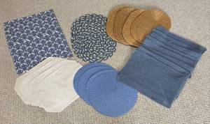 LL - Placemat Collection Assorted Styles White Embossed Octagons, Blue Damask, Blue Braided Round and More