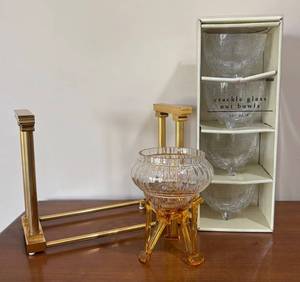 LL - Pier 1 Imports Brass Book Stand, Crackle Glass Nut Bowls and More