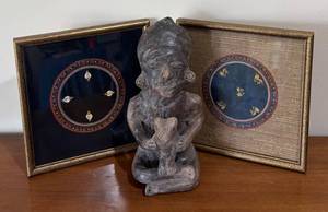 LL - Big Pre-Colombian Style Figurine with 2 Framed Prints