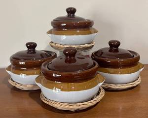 LL - Four Vintage Gailstyn Ceramic Crocks With Lids - Taiwan, Brown & White Glaze