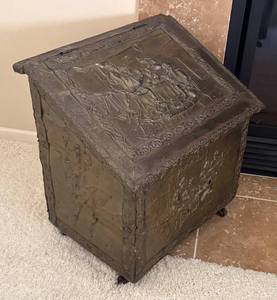 LR - Antique Firewood Holder Chest with Relief Panels