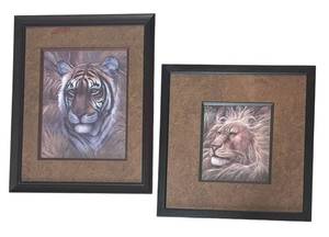 O - Two Tiger & Lion Framed Wildlife Art Prints