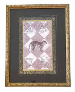O - Leopard Print Framed Artwork  with Diamond Tile Background