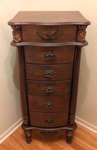ML - Wooden Jewelry Armoire - Carved Columns & Mirror Lid