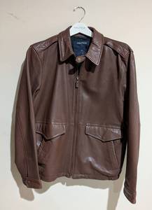 LL - Nautica Mens Brown Leather Jacket - Size Medium, Zip Front, 2 Front Pockets