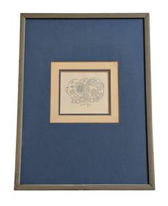 LL - Pig Print Framed Artwork - Blue Mat, Signed