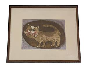 LL - Margarita Galetar Marcel Cat Etching - Framed