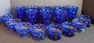 ML - Vintage Cobalt Blue Crinkle Glassware Set - Goblets & Footed Bowls, Two Sizes