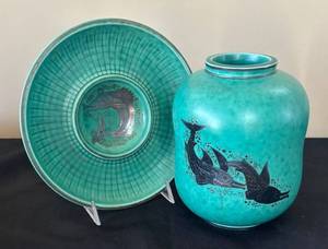 DR - Vintage Gustavsberg Argenta Vase and Bowl  Designed by Wilhelm Kge