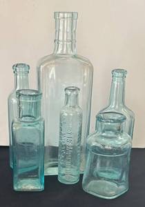 DR - Vintage Aqua Blue Glass Bottles Set