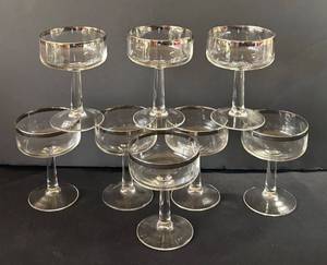 DR - Set of Eight Vintage Champagne Glasses with Silver-Tone Rims