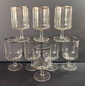 DR - Vintage Silvertone Rimmed Stemware Set