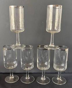 DR - Vintage Stemware - Six Silver Tone Rimmed Glasses