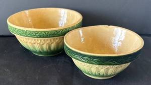 DR - Vintage Yellow Ware Nesting Bowls - Green Band