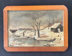 DR - Vintage Slate Chalkboard Painting - Winter Landscape