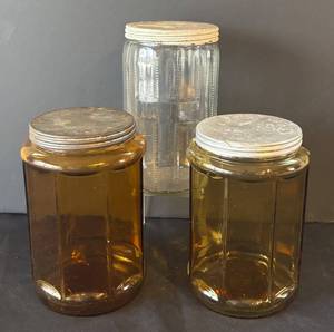 DR - Vintage Glass Jars - Amber & Clear with Lids