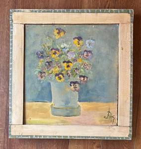 DR - Original Still Life Floral Painting - Pansy Bouquet in Vase by BTK