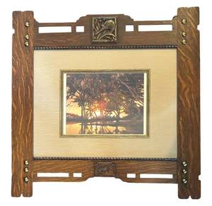DR - Vintage Arts and Crafts Style Picture Frame with Landscape Print