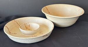 DR - Pottery Serving Bowl & Platter Set - Rustic Speckled Glaze