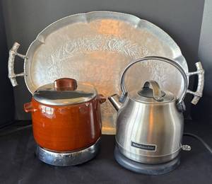 DR - Rival Crock-Ette Slow Cooker, West Bend Bean Pot, KitchenAid Electric Kettle and Platter