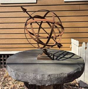 FY - Armillary Sphere Metal Sculpture on Stone Pedestal