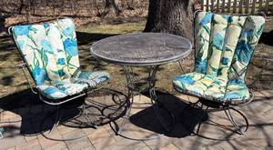 BY - Vintage Metal Patio Table & 2 Cushioned Chairs